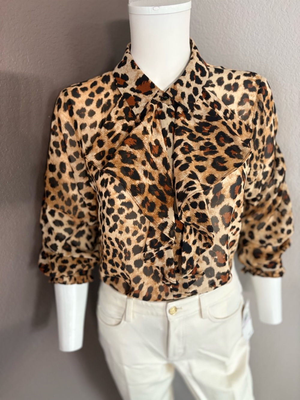 Zara Leopard Print Ruffle Blouse - Brown & Black